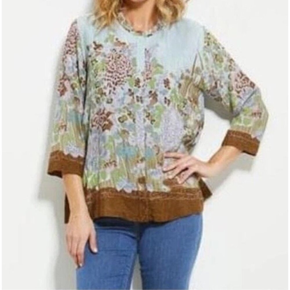 Masai Copenhagen Small Ibiza Floral‎ Silky Pockets Artsy Bohemian Blouse Top